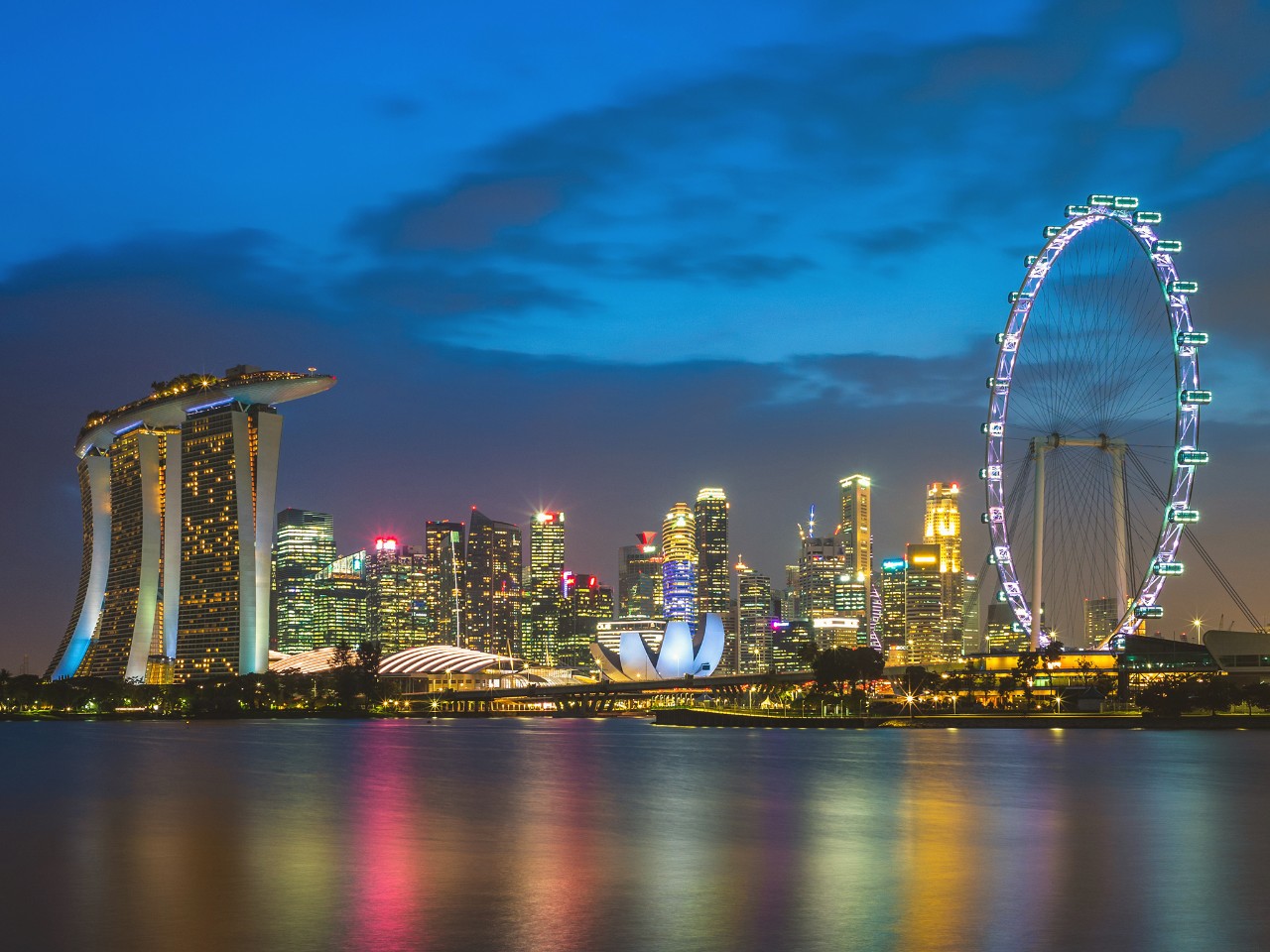 Singapore city skyline at night