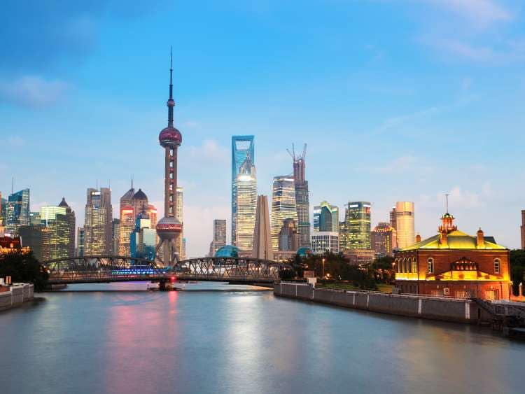 Shanghai skyline at dusk from Suzhou Creek