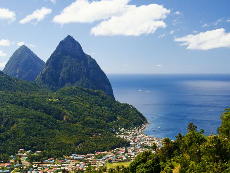 View of the famous Piton mountains in St Lucia; Shutterstock ID 82131955; Invoice Number: -