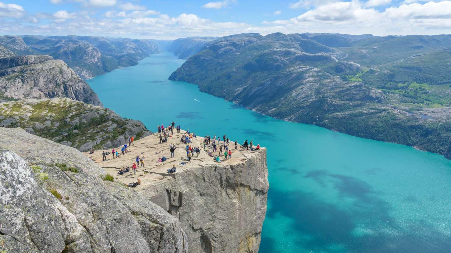 Pulpit Rock, high above Lysefjord: a popular hiking destination in Norway