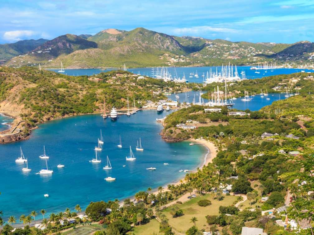 Yachts moored in a bay near St John's, Antigua