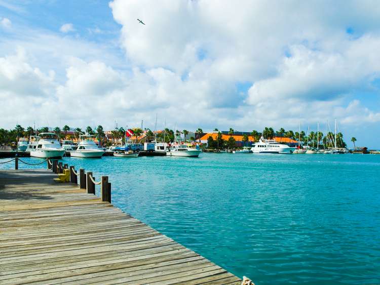 Small boats in the harbor in Oranjestad, Aruba