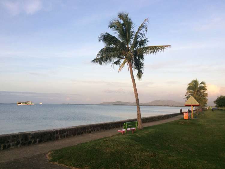 The park-lined shoreline of Lautoka, Fiji