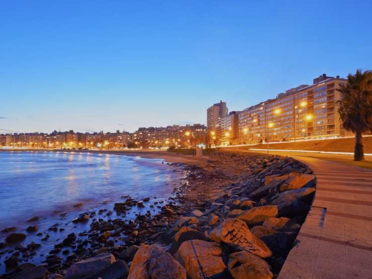 Montevideo's seafront promenade at dusk