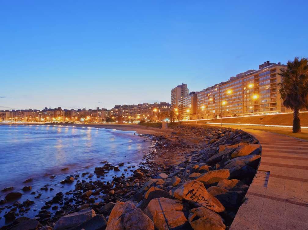 Montevideo's seafront promenade at dusk