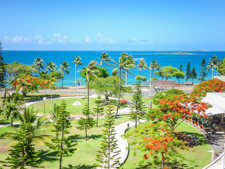 Colorful gardens and azure sea in Noumea, New Caledonia