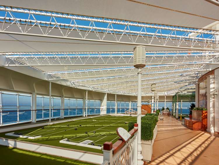 The shaded outdoor games deck on Cunard's Queen Elizabeth