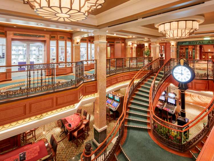 The Royal Arcade on board Cunard's Queen Elizabeth, including casino and shops