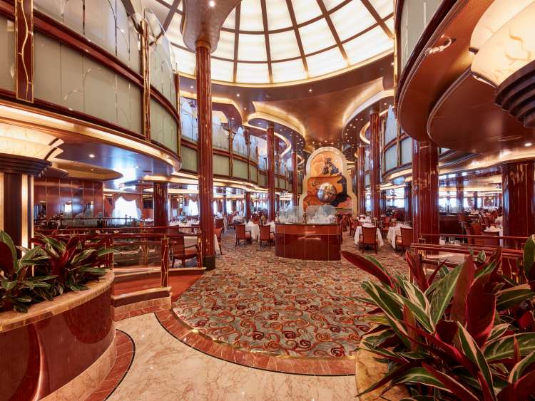 The multi-level Britannia Restaurant on board Cunard's Queen Victoria