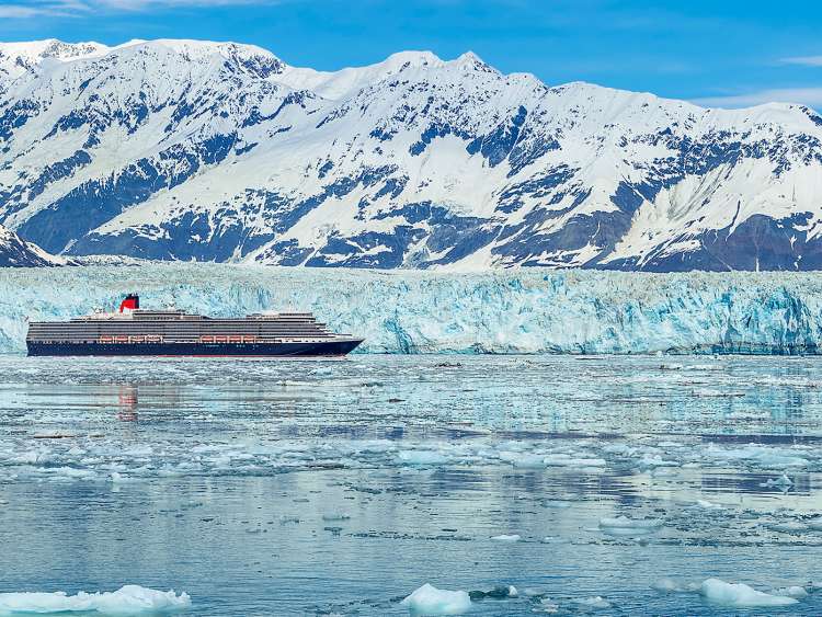 Queen Elizabeth sailing past Hubbard Glacier in Alaska