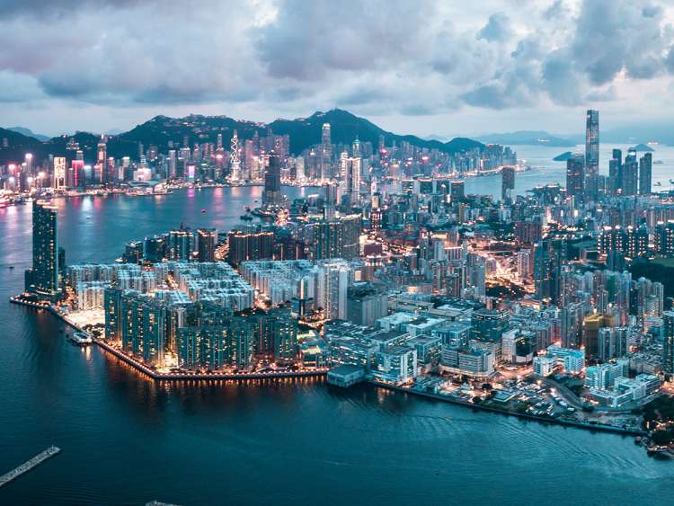 Hong Kong and Kowloon, China, at dusk