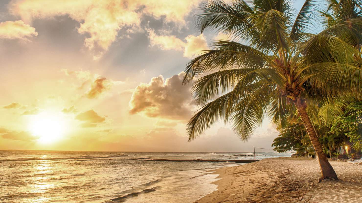 Sunset on a beach in Barbados