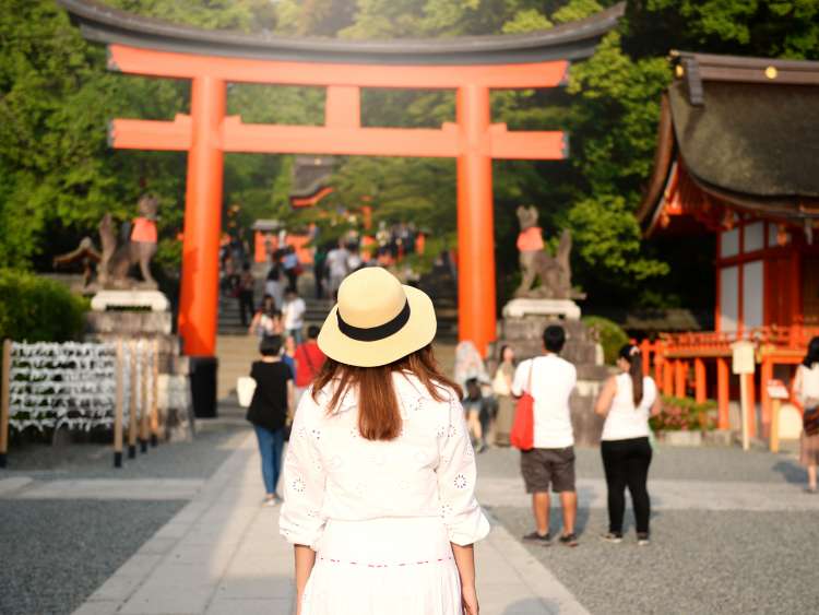 Lady tourist is visiting Fujimi Inari in Kyoto, Japan; Shutterstock ID 727997188; purchase_order: n/a; job: Japan guide images; client: cunard_digital; other: 