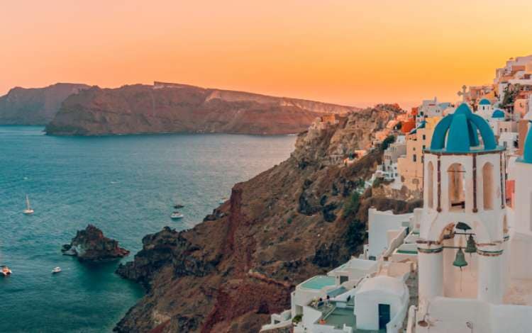 The famous landscape of Santorini island, Oia, in Greece.