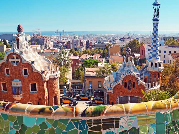 Brightly colored mosaics in Park Guell, Barcelona