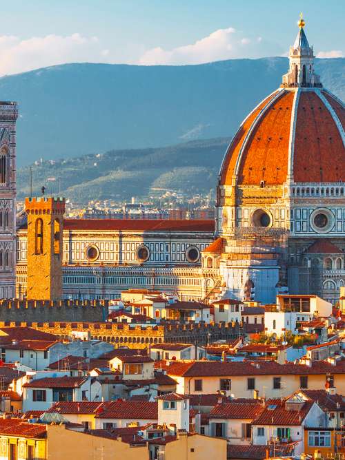 Beautiful view on hart of amazing Florence city and the Cathedral at sunrise, Florence, Italy