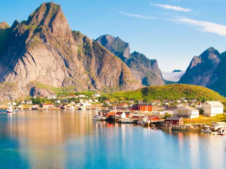 Norway  coastline with mountains ranges in the background