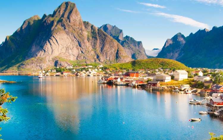 Norway  coastline with mountains ranges in the background