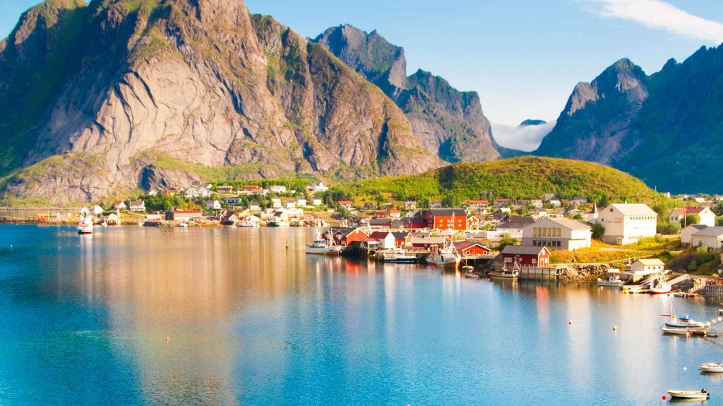 Norway  coastline with mountains ranges in the background