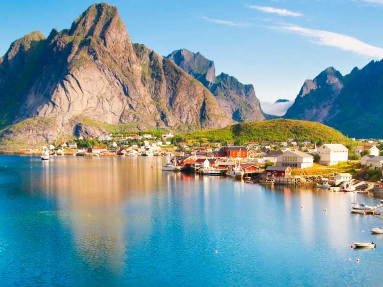 Norway  coastline with mountains ranges in the background