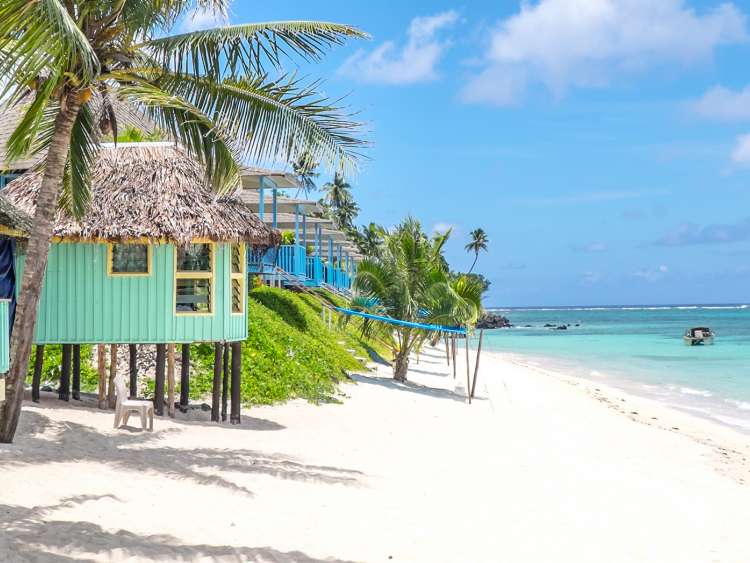 Colourful huts on Lalomanu Beach, Upolu Island, Samoa, South Pacific