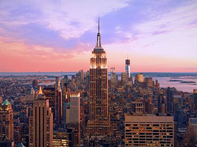 New York City skyline at twilight