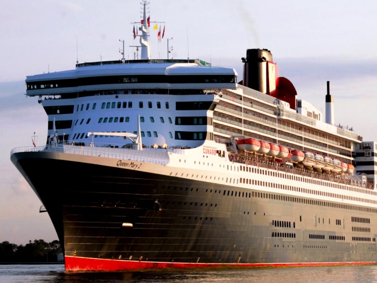 Queen Mary 2 arrives in New York, the final leg of her 175th Anniversary tour, Tuesday, July 14, 2015.  This month marks the 175th Anniversary of Cunard, and the companyÕs flagship, Queen Mary 2, has recreated the historic Transatlantic Crossing from Liverpool to Halifax and Boston made by the RMS Britannia in July 1840.   Although not a port of call in the original crossing made by Britannia, New York has been Cunard's North American home port for over a century.  (Photo by Diane Bondareff/AP Images for Cunard)