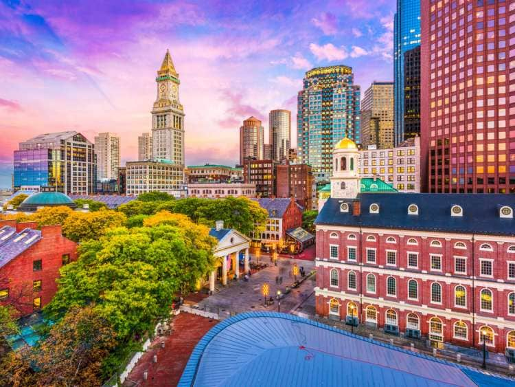 Boston, Massachusetts, USA historic skyline at dusk.; Shutterstock ID 687616957; purchase_order: -; job: -; client: -; other: -