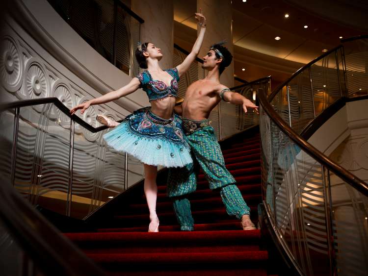 Dancers on board a Cunard cruise ship 