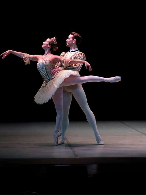 A leading couple rehearse their ballet performance for Cunard's Dance the Atlantic voyage