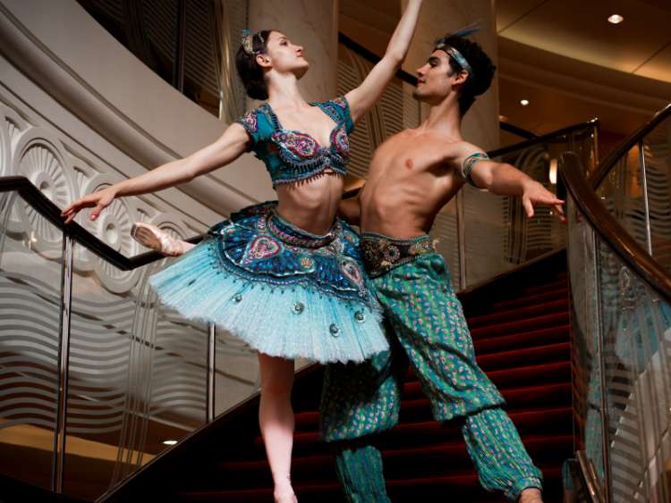 Two ballet dancers on board a Cunard cruise ship