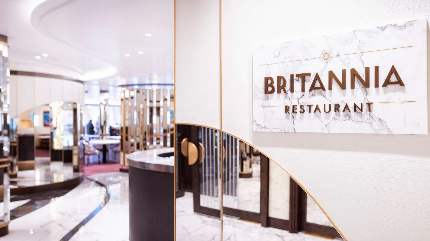 Entrance to the Britannia Restaurant on board Queen Anne