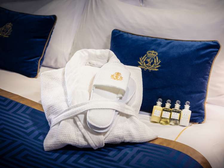 Bathrobe and slippers - Web sales photography shot on board Queen Victoria for Cunard. 
Picture date: Friday November 16, 2018.
Photograph by Christopher Ison ©
07544044177
chris@christopherison.com
www.christopherison.com