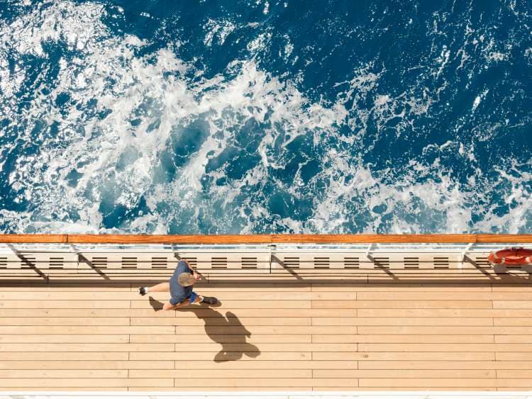 Running on Queen Mary 2's promenade deck