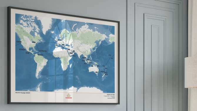 Commemorate your Cunard voyage with a custom print map of your exact route, exclusively via The Cruise Maps.