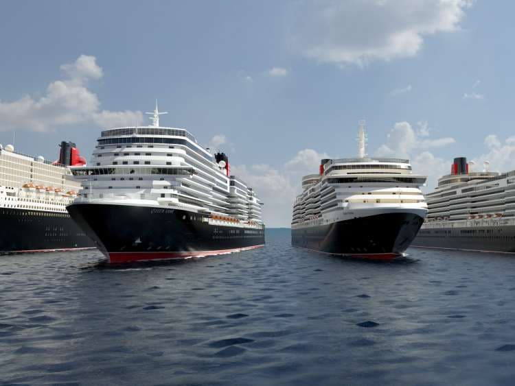 Four Cunard ships sailing by day