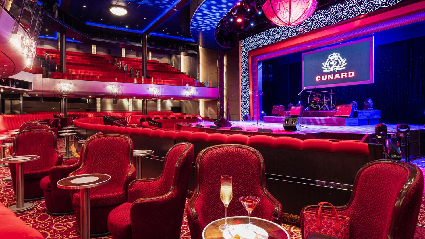 Queen Mary 2 Royal Court Theatre viewed from lower seating