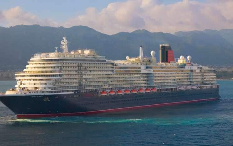 Queen Anne during her sea trials after departing the Fincantieri Marghera shipyard in Venice 