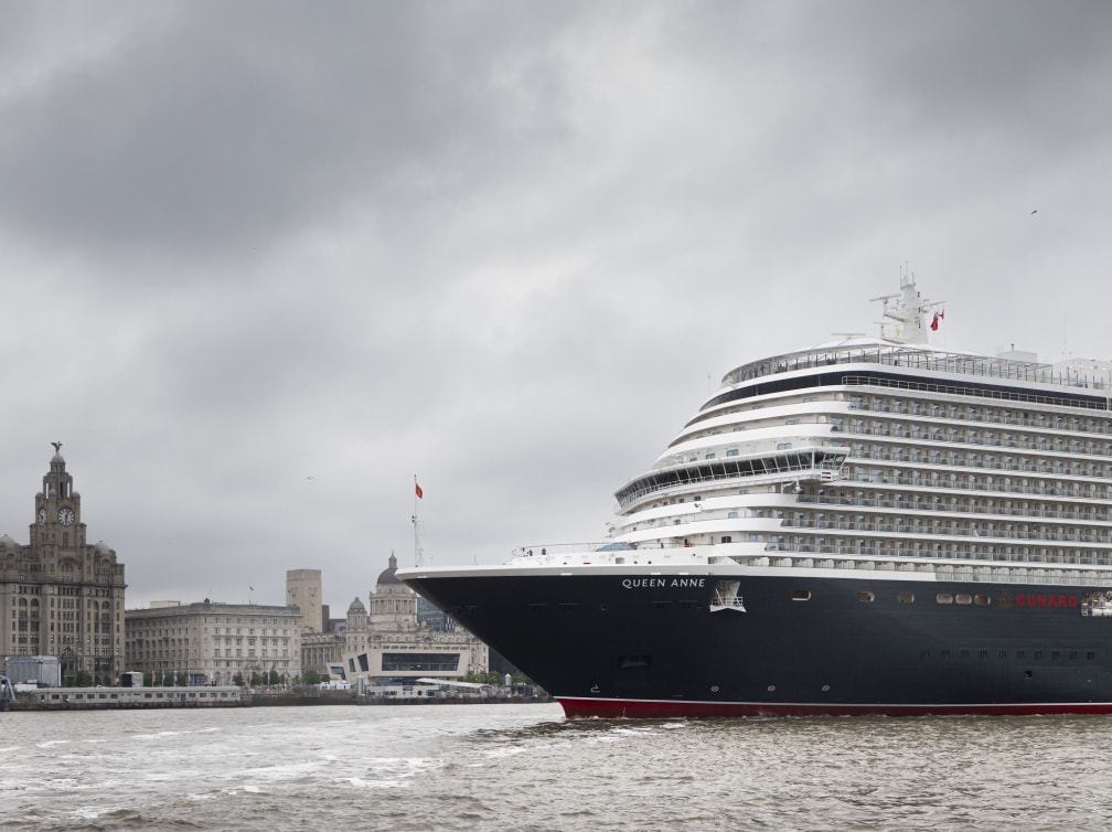 Queen Anne arriving in Liverpool ahead of her official naming ceremony