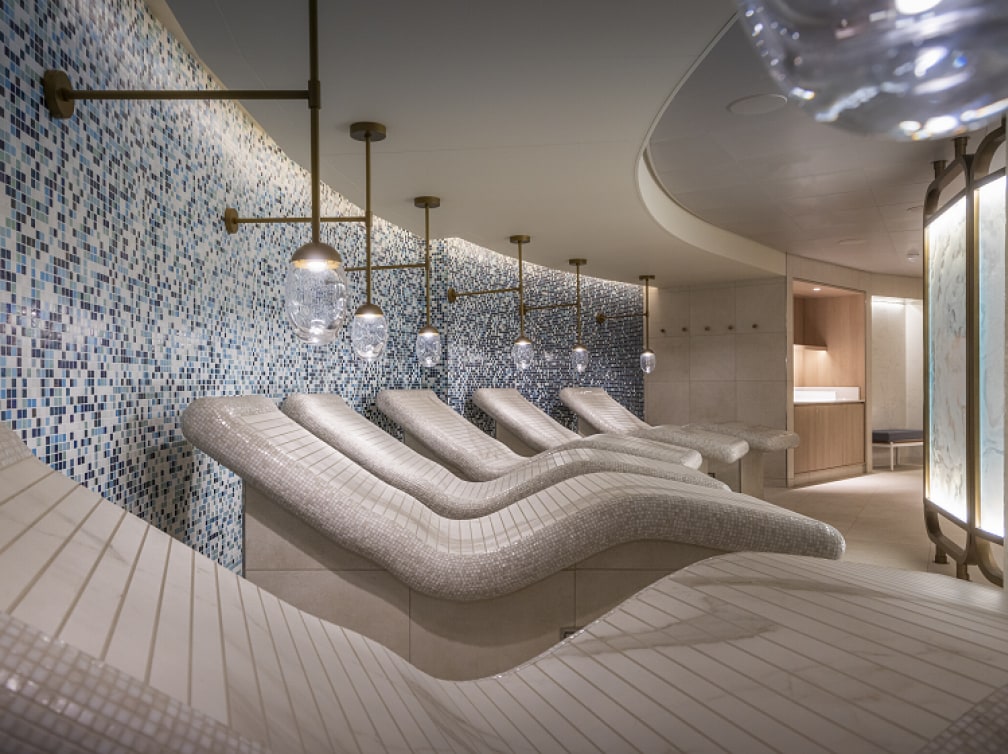 Ceramic heated loungers in Queen Anne's Mareel spa