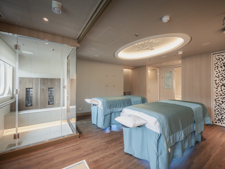 Mareel spa wellness suite on Queen Anne, with two treatment beds and large glass shower