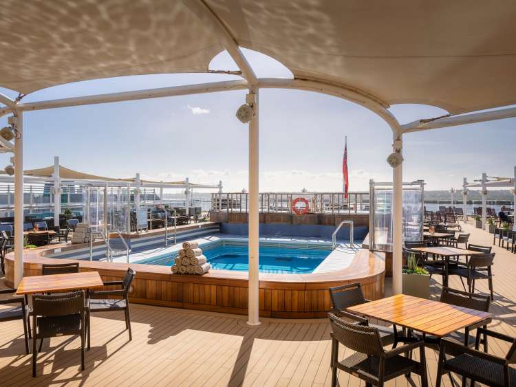 The Lido Pool near the stern on board Queen Victoria.
Client: Cunard.
Picture date: Tuesday October 11, 2022.
Photograph by Christopher Ison ©
07544044177
chris@christopherison.com
www.christopherison.com
IMPORTANT NOTE REGARDING IMAGE LICENCING FOR THIS PHOTOGRAPH: 
Agreement title: For Cunard and third parties - Chris Ison photography
Agreement: This image is for Cunard and third parties, can be used in all markets, all channels and expires on 15 October 2027.  No sales are permitted unless expressly agreed in writing with the photographer.