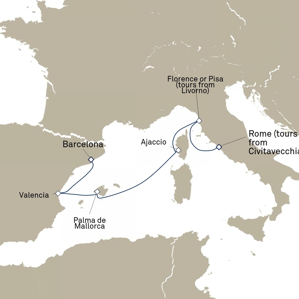 7 nights Civitavecchia to Barcelona June 2025 Cunard